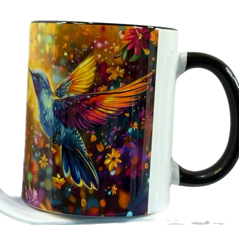 Hummingbird Garden Mug - Vibrant Floral Ceramic Cup -‎ Diy Tree Nature Drinkware